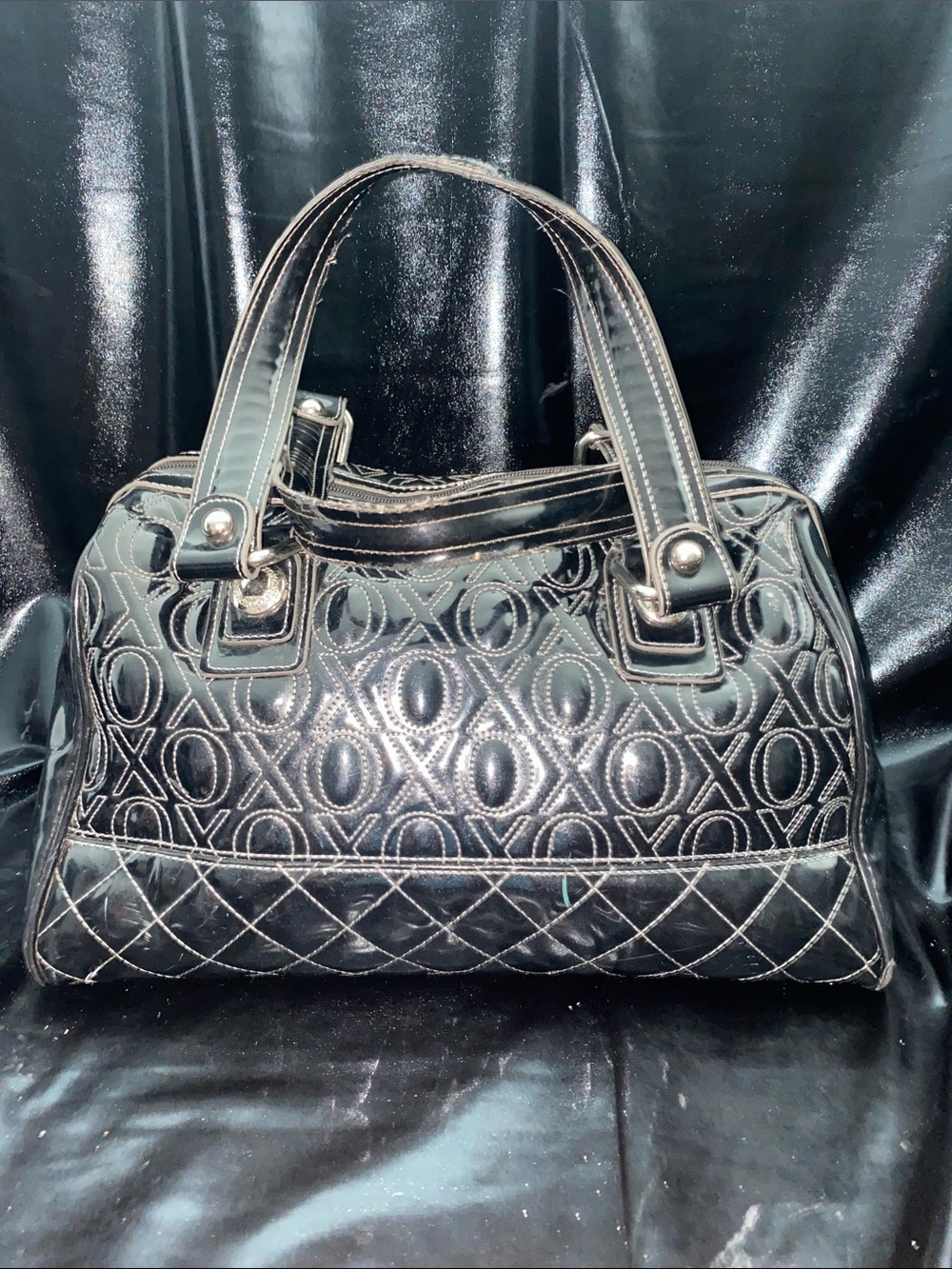 Classic XO  Black Quilted Patent Satchel Handbag